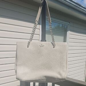 Kate Spade Pebbled Leather Shoulder Bag Cream Chain Strap